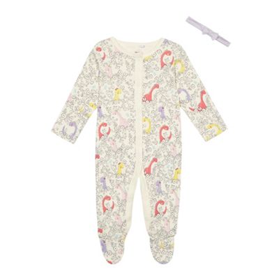 bluezoo Baby girls' cream floral dinosaur sleepsuit